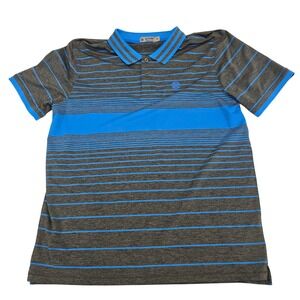 GFORE Men's Golf Polo Shirt XL‎ Gray Blue Stripe Short Sleeve Performance